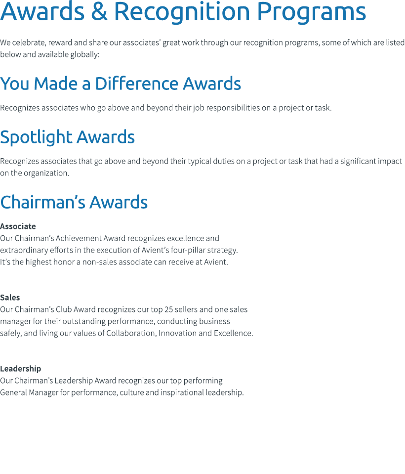 Awards & Recognition Programs We celebrate, reward and share our associates’ great work through our recognition progr...